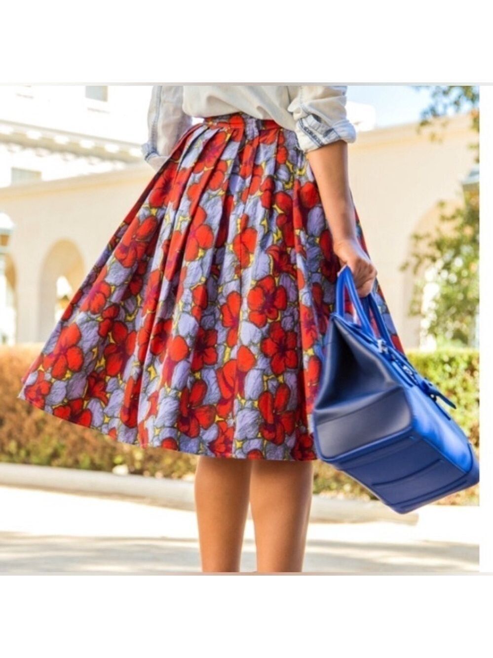 H&M Cotton Floral Skater Full Pleated 50s Style Retro Rockabilly Skirt 12 - Picture 2 of 10